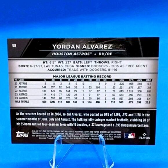 2025 Topps Chrome Black - Yordan Alvarez #58 Blue Refractor Bookend 150/150 - Picture 4 of 4